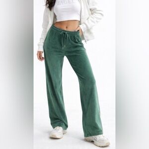 Victoria’s Secret PINK Green Velour Sweatpants Bootcut/Flares Drawstring Size XS